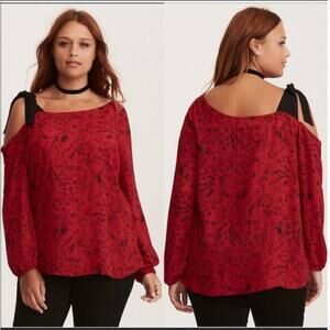 Torrid Red Verbiage Bow One Shoulder Top Size 00/M/L